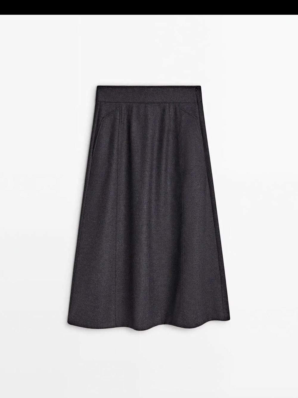 Massimo Dutti Wool Dark Gray A-Line Midi Skirt